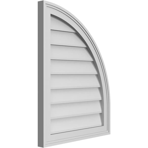 Quarter Round Top Right Surface Mount PVC Gable Vent W/ 2W X 2P Brickmould Sill Frame, 20W X 26H